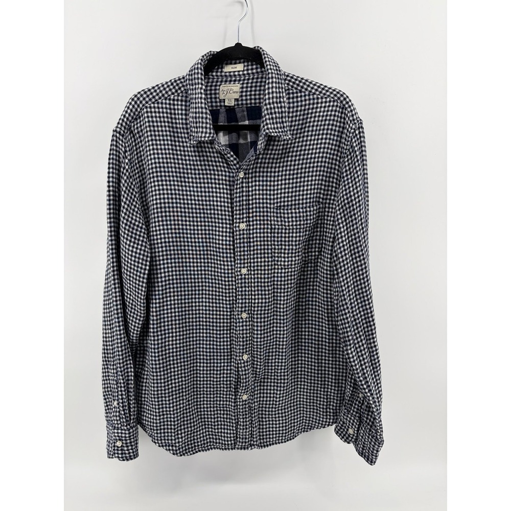 J. Crew, Navy/White Checker Slim Lined, Flannel Plaid Long Sleeve, Mens Size XL